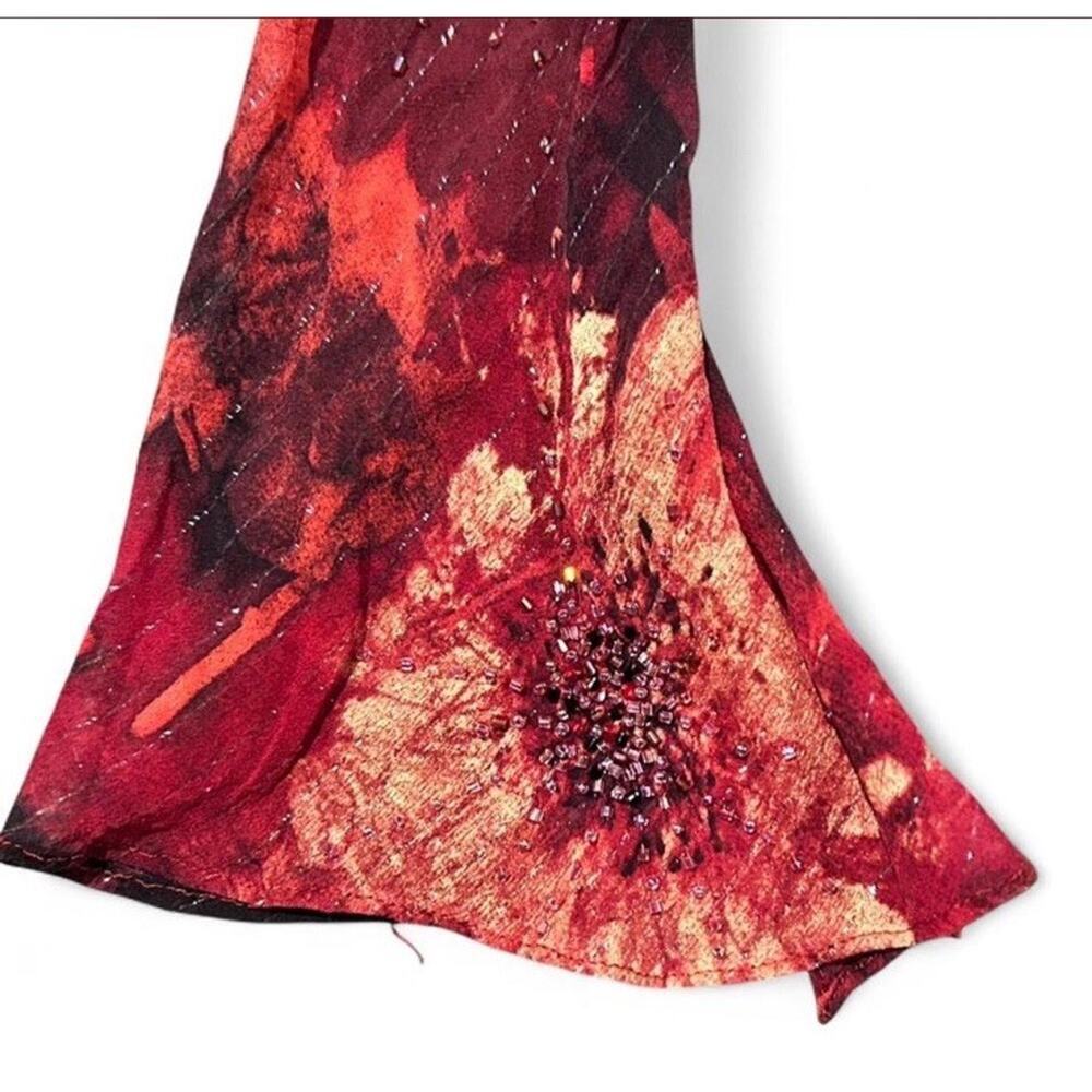 Vintage 100% Silk Red Floral Fairy Euro Top Beaded Bell Sleeves Women’s Small - Picture 4 of 8